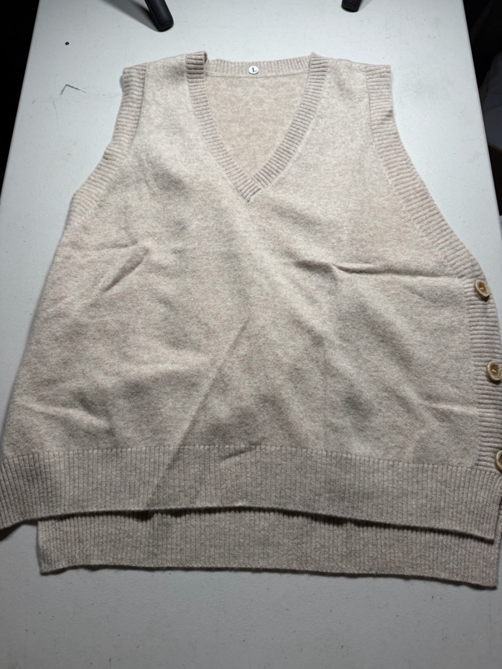 Women's V-Neck Side-Button Knit Sweater Vest - Cream